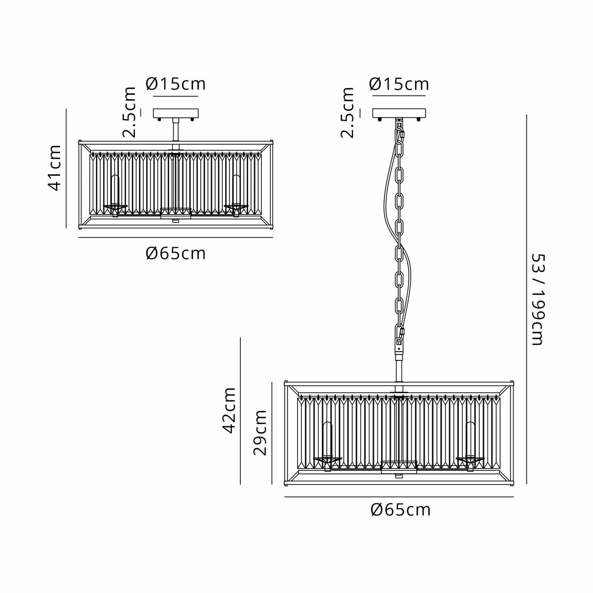 Trian 65cm Pendant / Semi Ceiling Convertible, 8 x G9, IP44, Gold / Clear