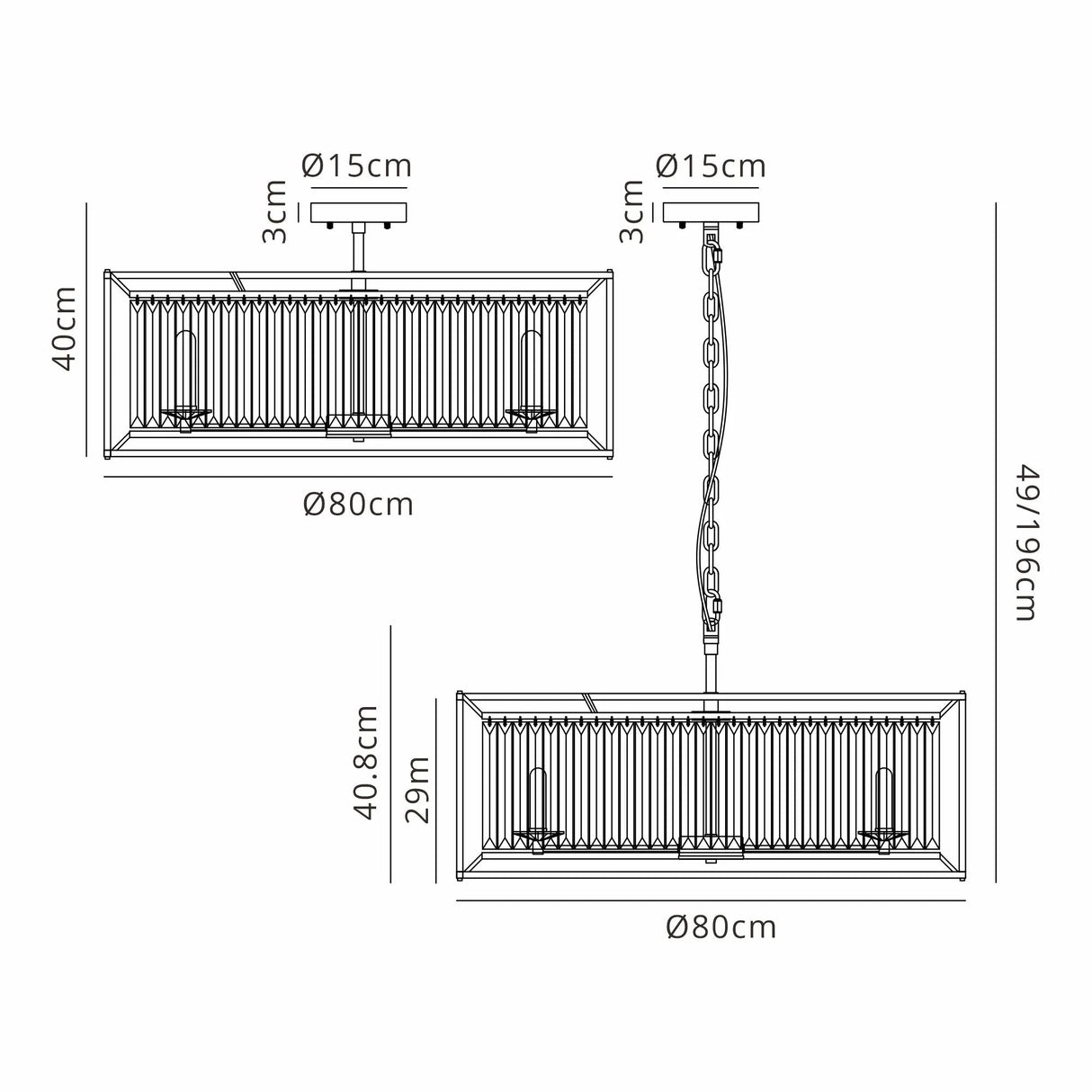Trian 80cm Pendant / Semi Ceiling Convertible, 10 x G9, IP44, Satin Black / Clear