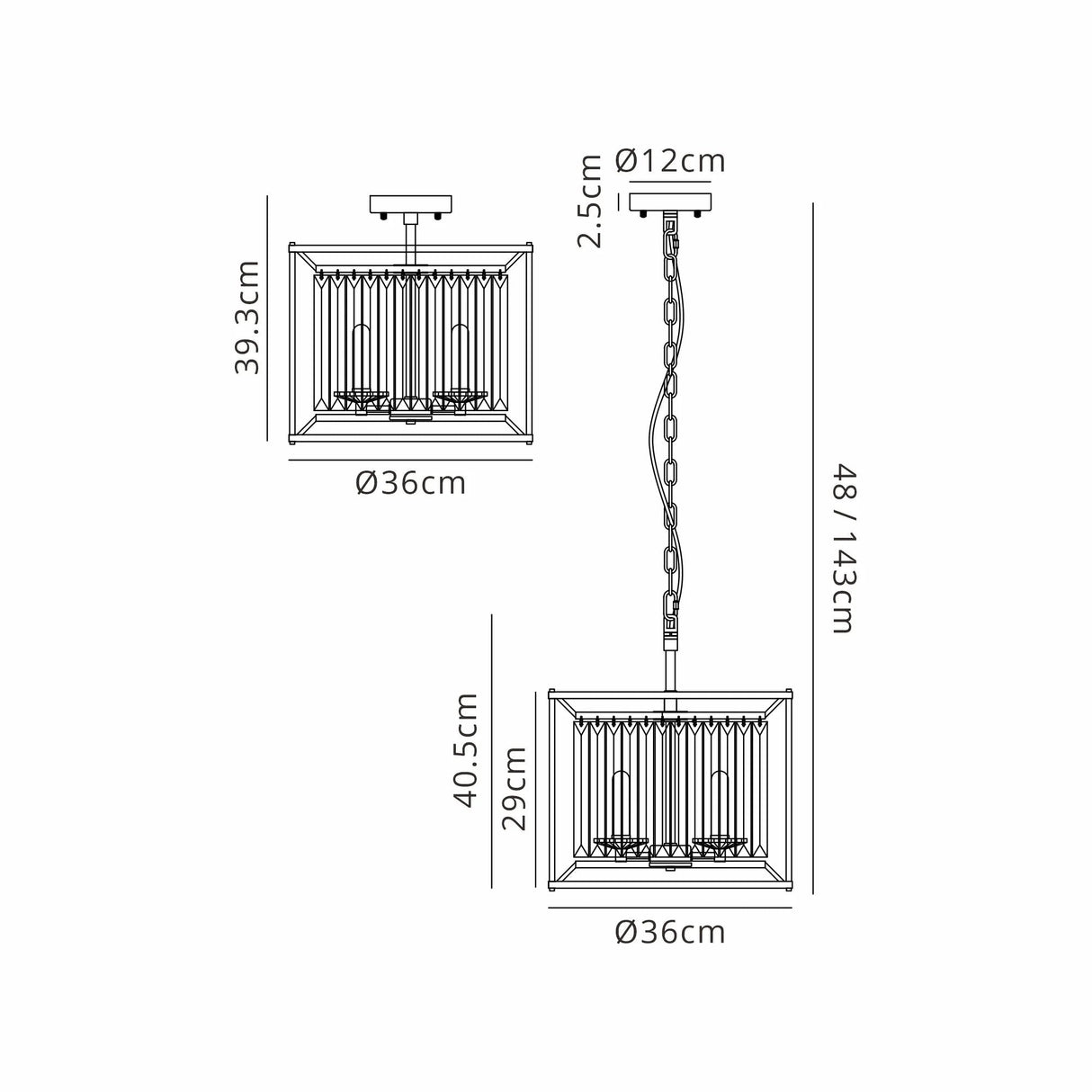 Trian 36cm Pendant / Semi Ceiling Convertible, 3 x G9, IP44, Gold / Clear