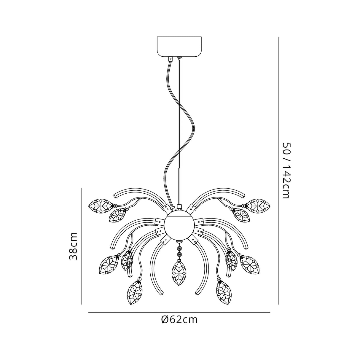 Dyce Medium Pendant, 12 x 2.5W LED, 3000K, Polished Chrome