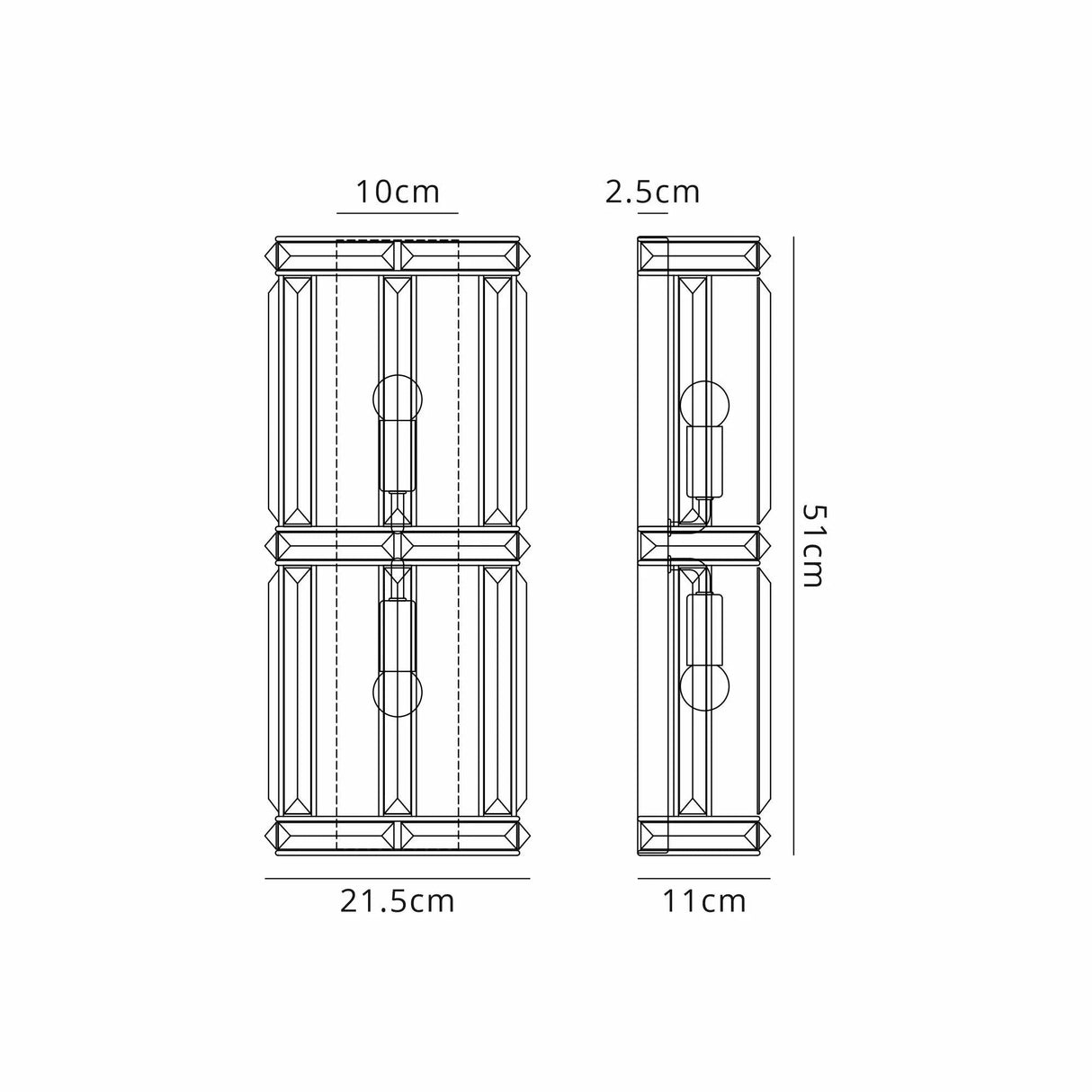 Ellison Rectangular Wall Light, 2 x E14, French Gold