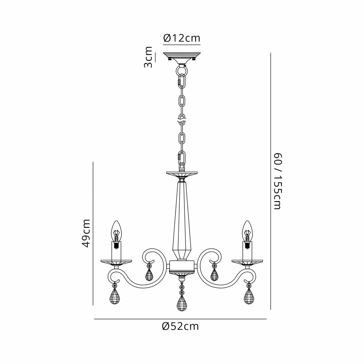 Spellman Crystal Pendant 4 Light Without Shade