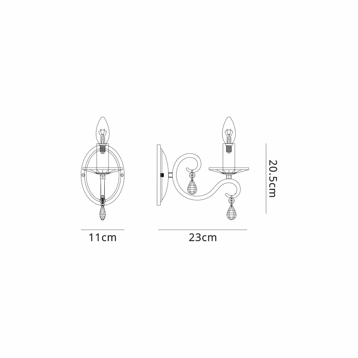 Spellman Crystal Wall Lamp 1 Light Without Shade