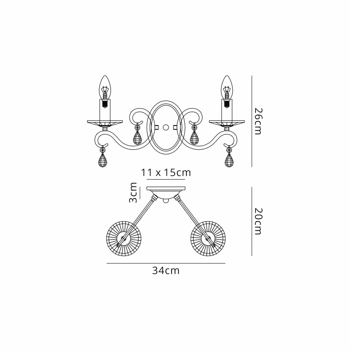 Spellman Crystal Wall Lamp 2 Light Without Shade