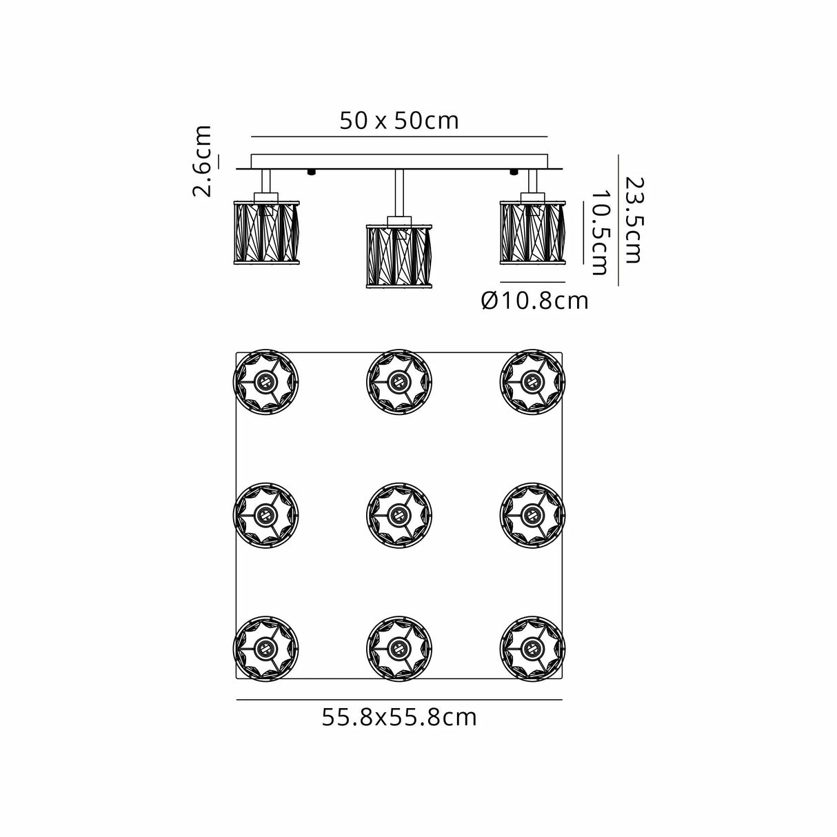 Swindlehirs Square 9 x G9 Flush Light French Gold/Clear Crystal Shade