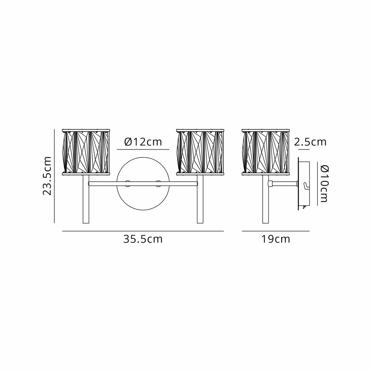 Swindlehirs Satin Black 2 x G9 Switched Wall Lamp With Clear Crystal