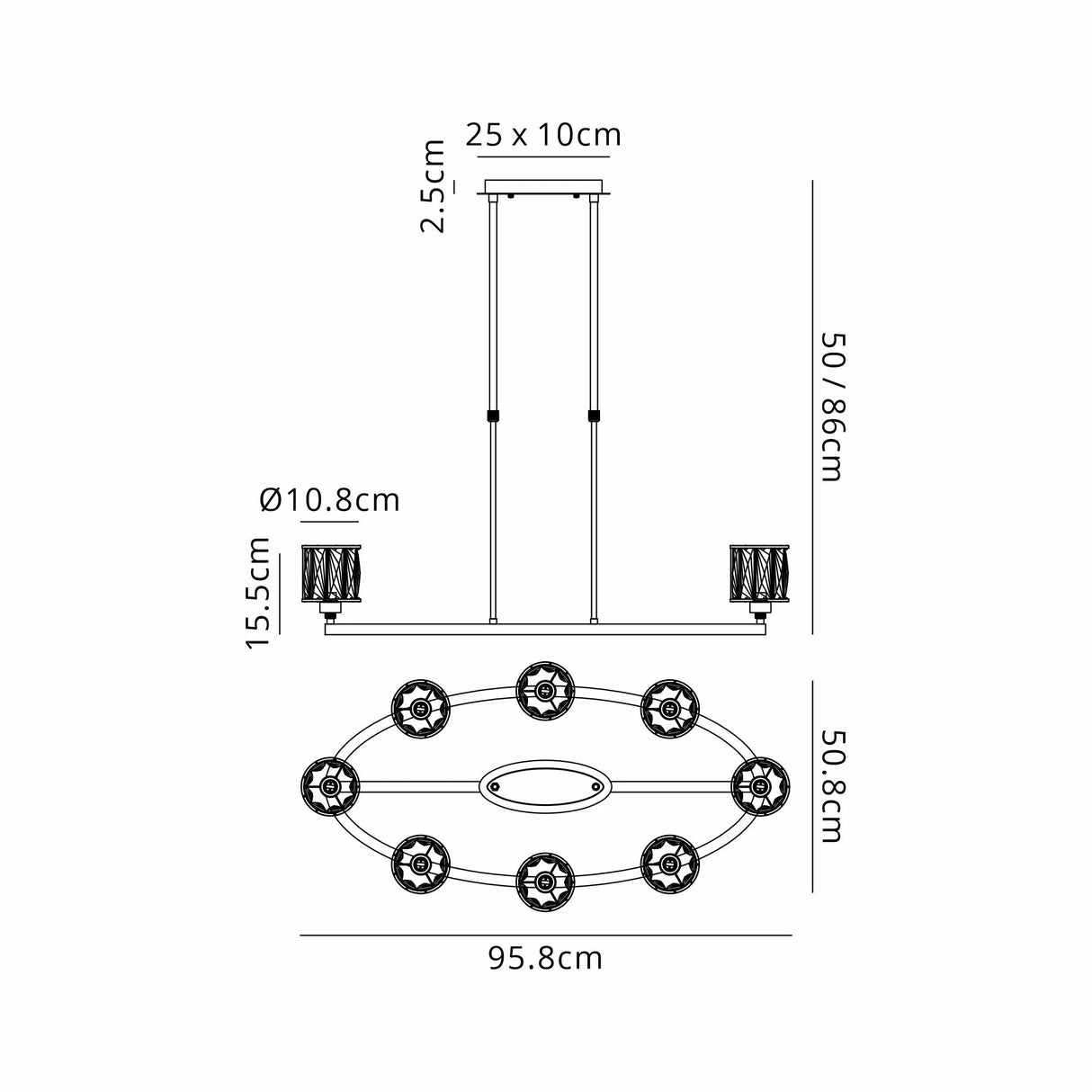 Swindlehirs Antique Brass 8 Light With Cognac Crystal Oval G9 Telescopic Light With Cognac Crystal