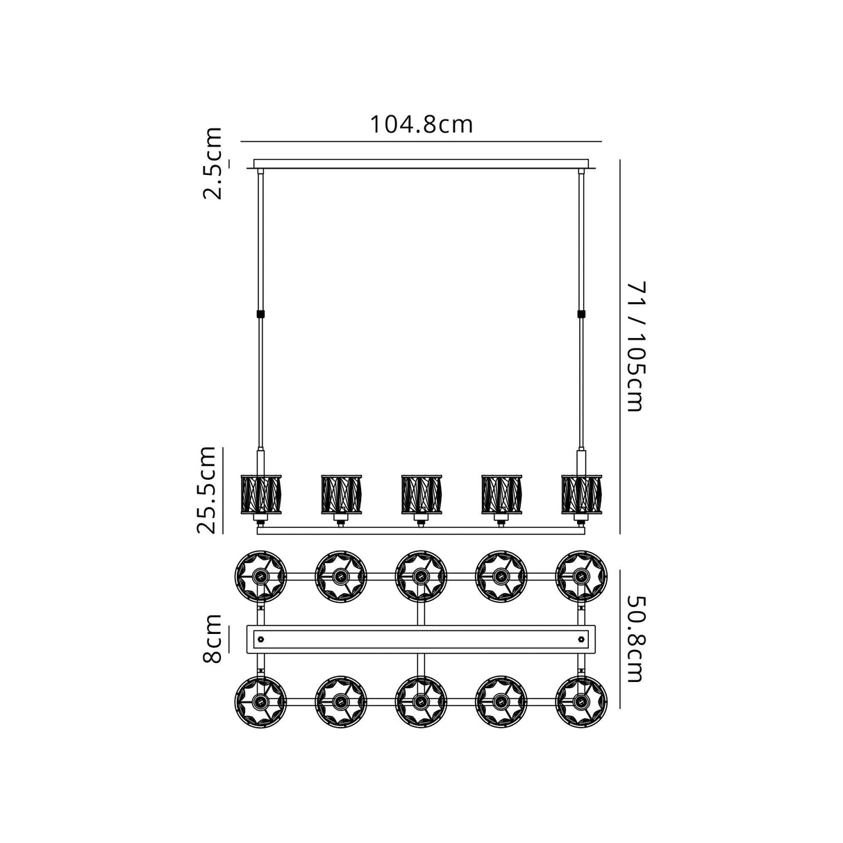 Swindlehirs Antique Brass 10 Light With Clear Crystal Rectangle G9 Telescopic Light With Clear Crystal
