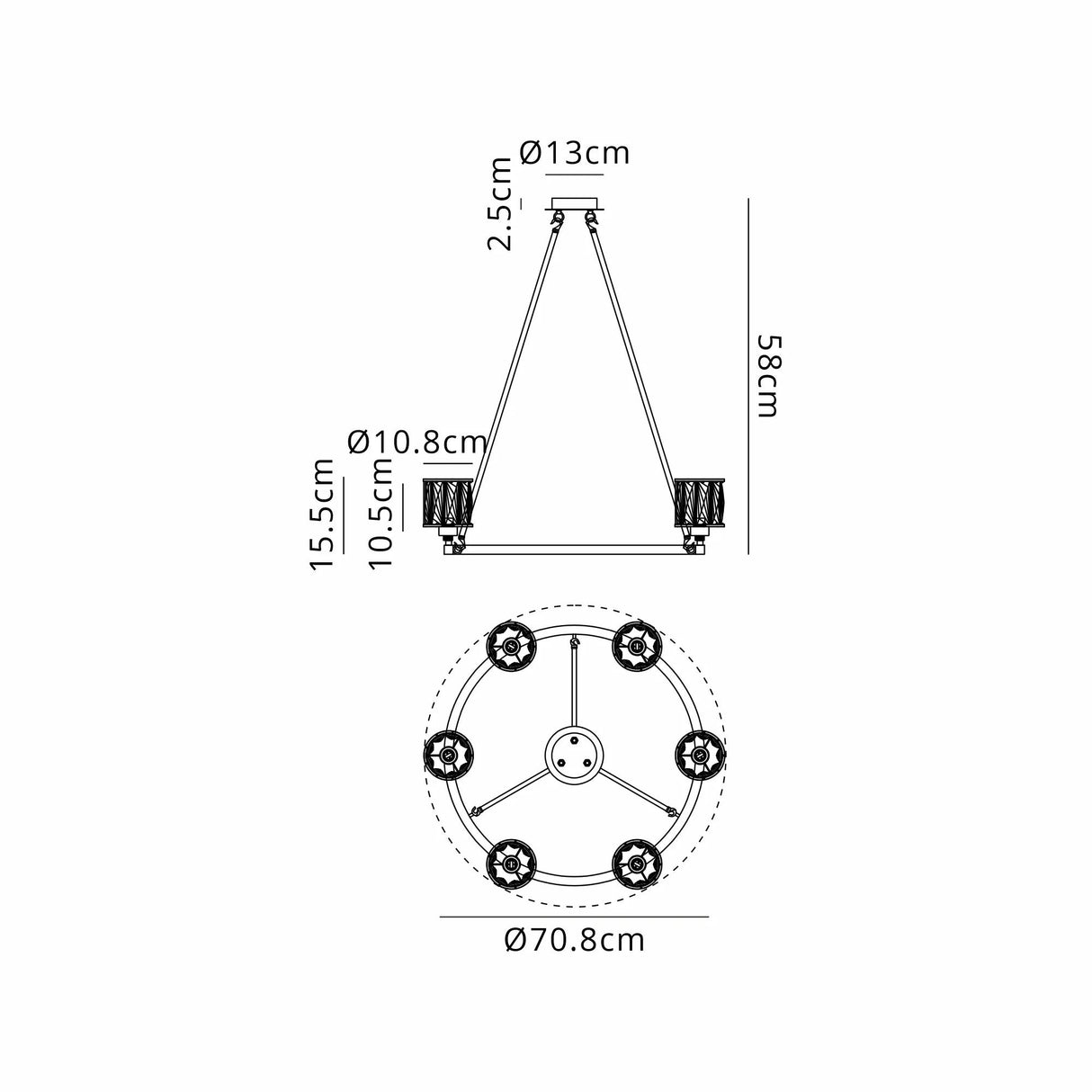 Swindlehirs Antique Brass 6 Light With Clear Crystal Round G9 Telescopic Light With Clear Crystal