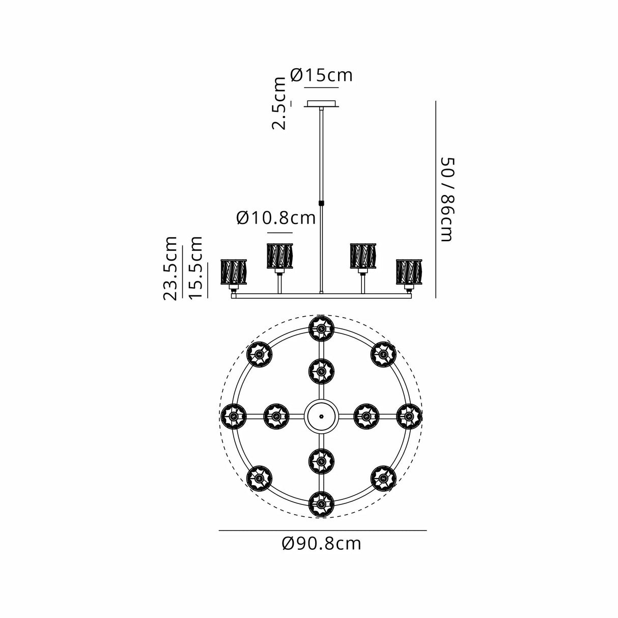 Swindlehirs Antique Brass 8 + 4 Light With Clear Crystal Round G9 Telescopic Light With Clear Crystal