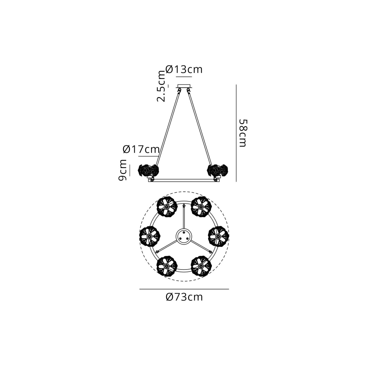 Byrne Polished Chrome 6 Light Round G9 Telescopic Light Polished Chrome & Crystal Shade