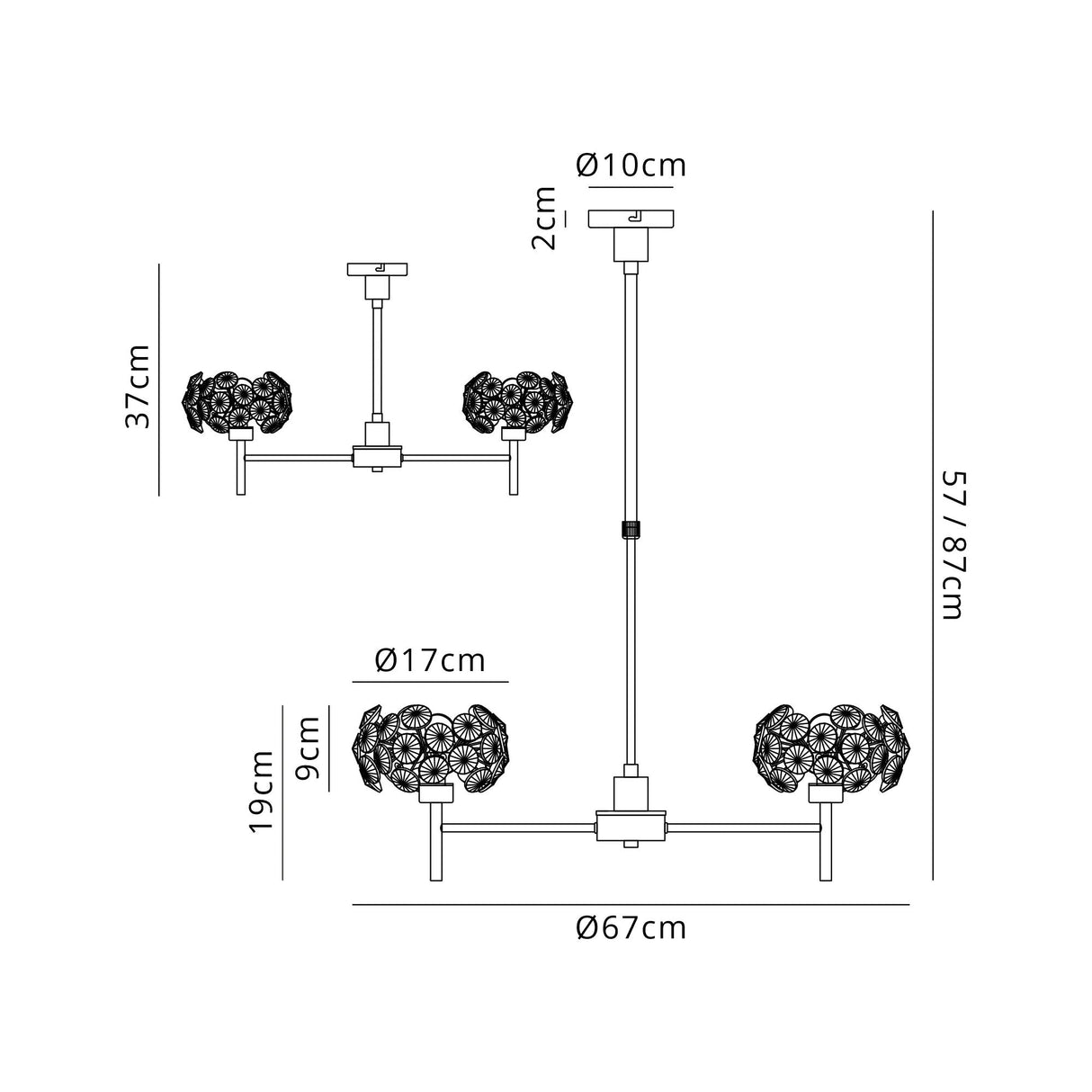 Byrne 5 x G9 Telescopic Light With Satin Black/Crystal Shade