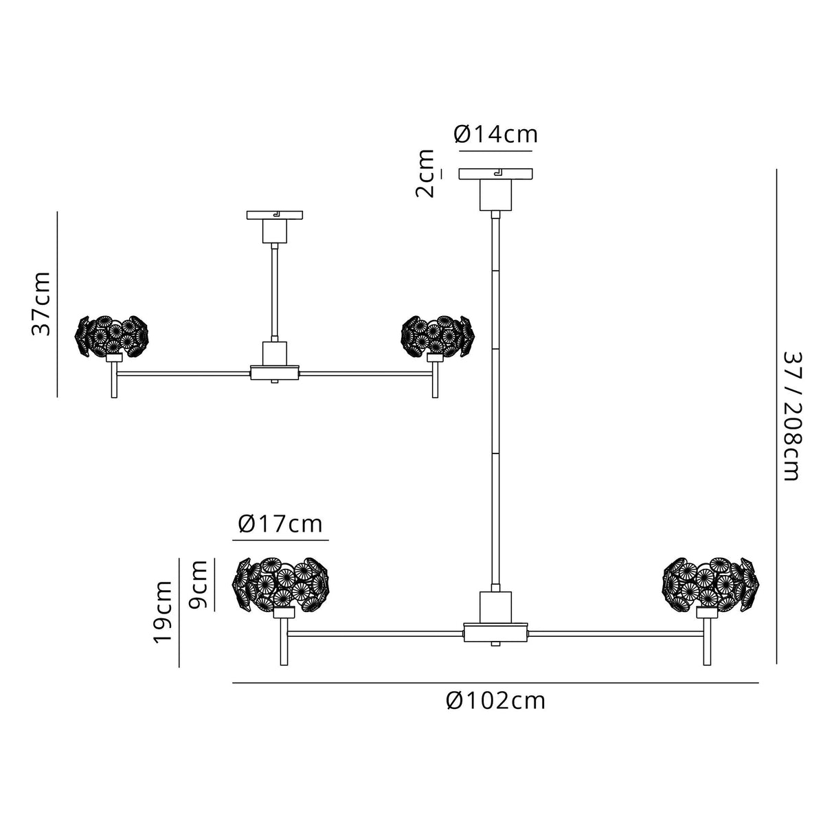 Byrne 12 x G9 Telescopic Light With Satin Black/Crystal Shade