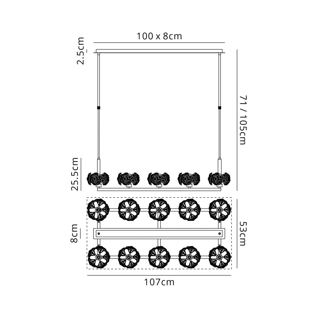 Byrne Satin Black 10 Light Rectangle G9 Telescopic Light Satin Black & Crystal Shade