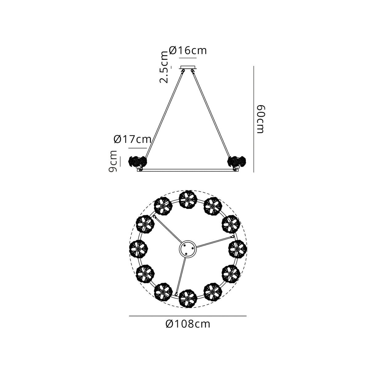 Byrne Satin Black 12 Light Round G9 Telescopic Light Satin Black & Crystal Shade