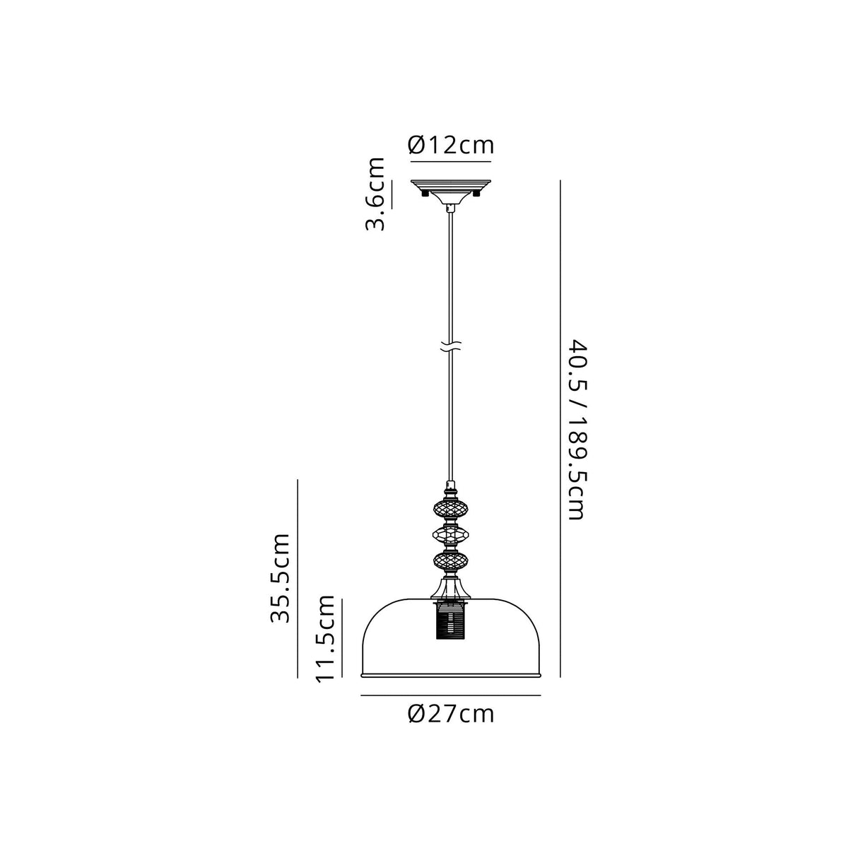 Embieton Crystal Pendant (D), 1 Light E27, Antique Brass/Clear Crystal/Clear 27cm Glass Shade
