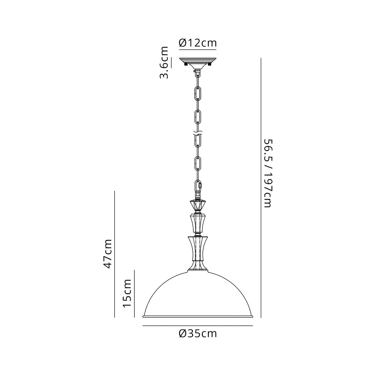 Embieton Crystal Pendant, 1 Light E27, Antique Brass/Clear Crystal/Aged Pewter 35cm Dome Metal Shade