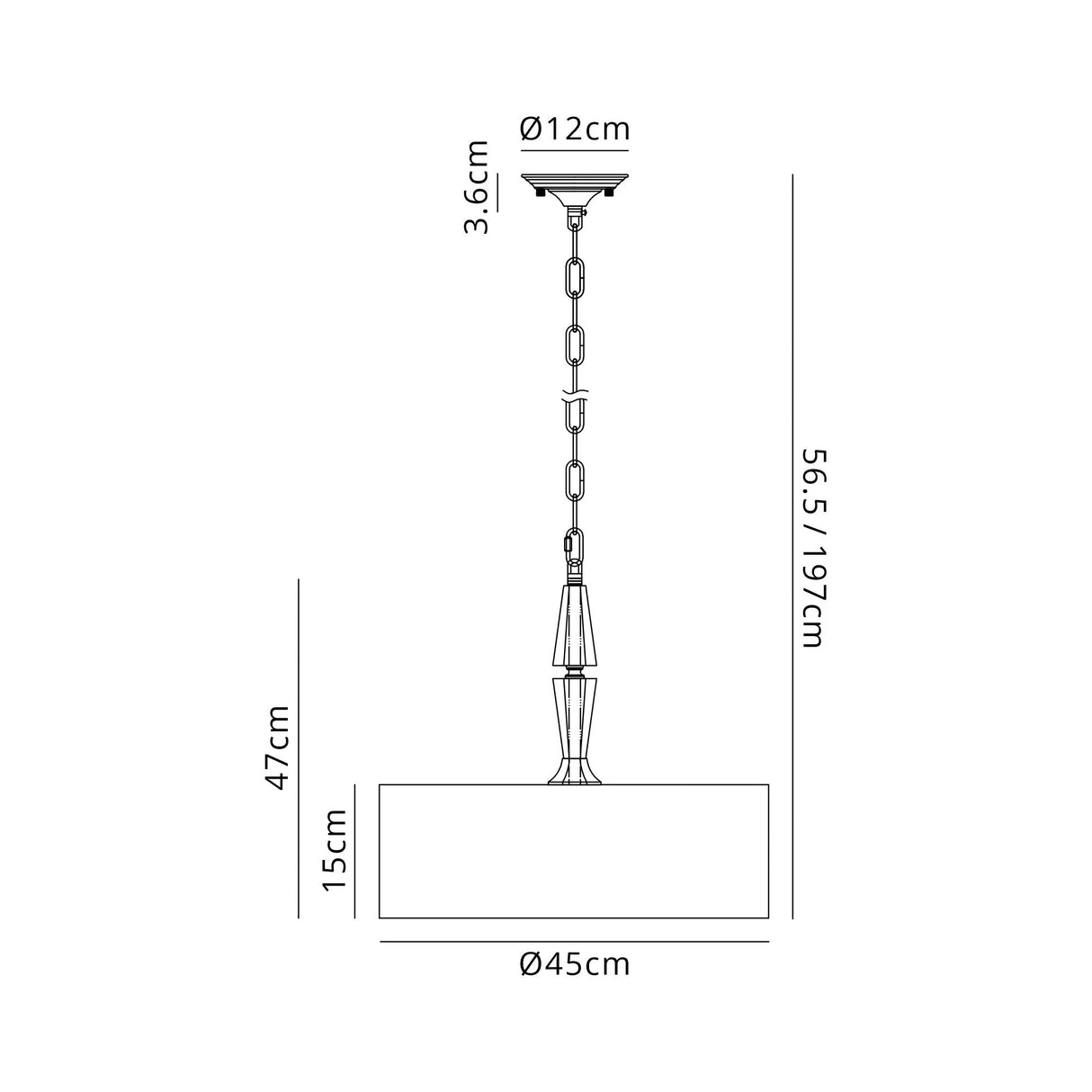 Embieton Crystal Pendant, 1 Light E27, Polished Nickel/Clear Crystal/Grey 45x15cm Round Shade