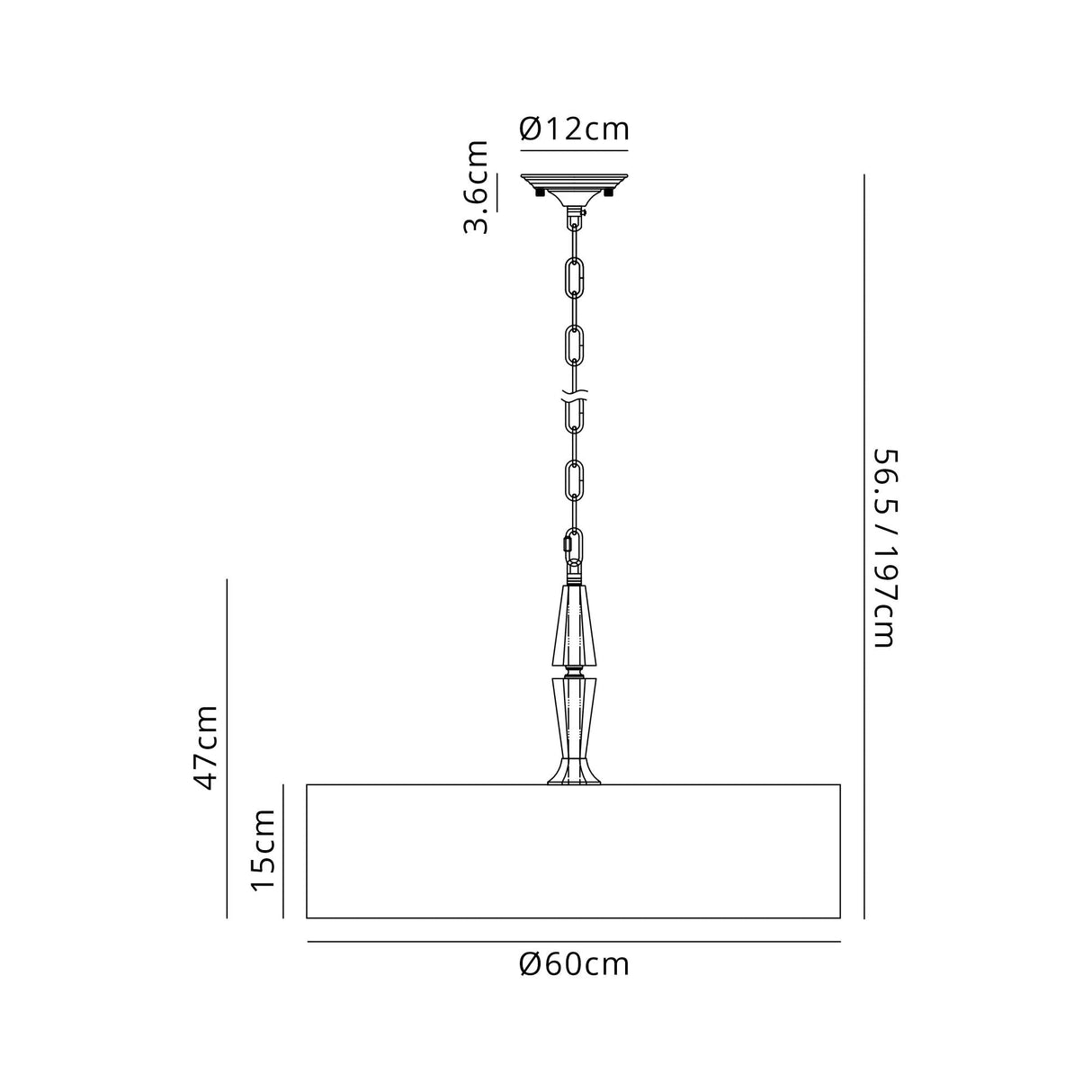 Embieton Crystal Pendant, 3 Light E27, Polished Nickel/Clear Crystal/Cream 60x15cm Round Shade