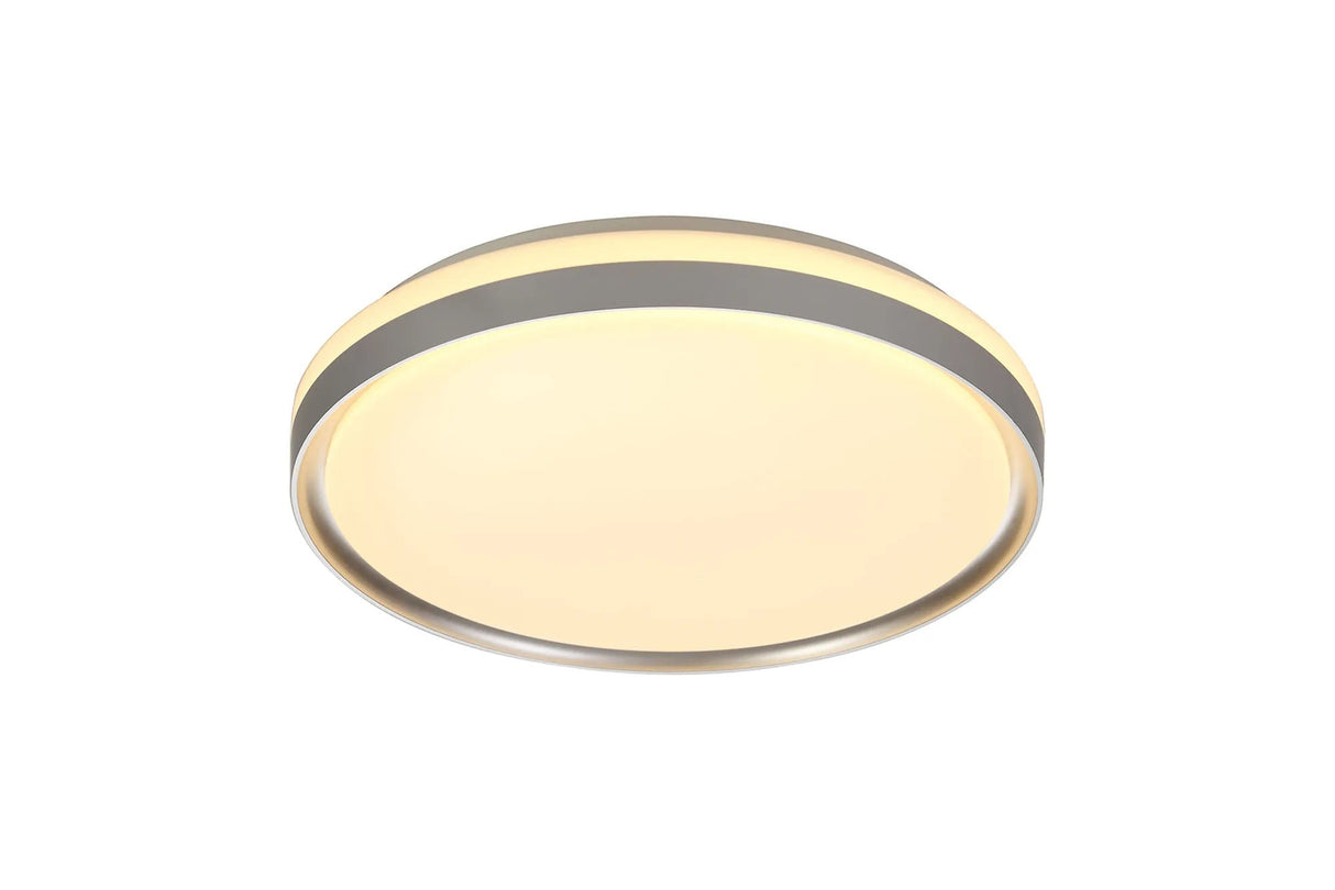 Lee 40cm Ceiling, 24W LED, 3 Step-Dimmable, 3000K, IP44, Silver/White Acrylic