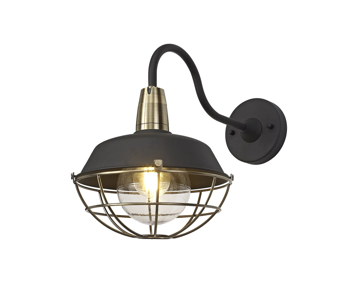 Lemon Wall Lamp, 1 x E27, IP65, Matt Black/Antique Brass