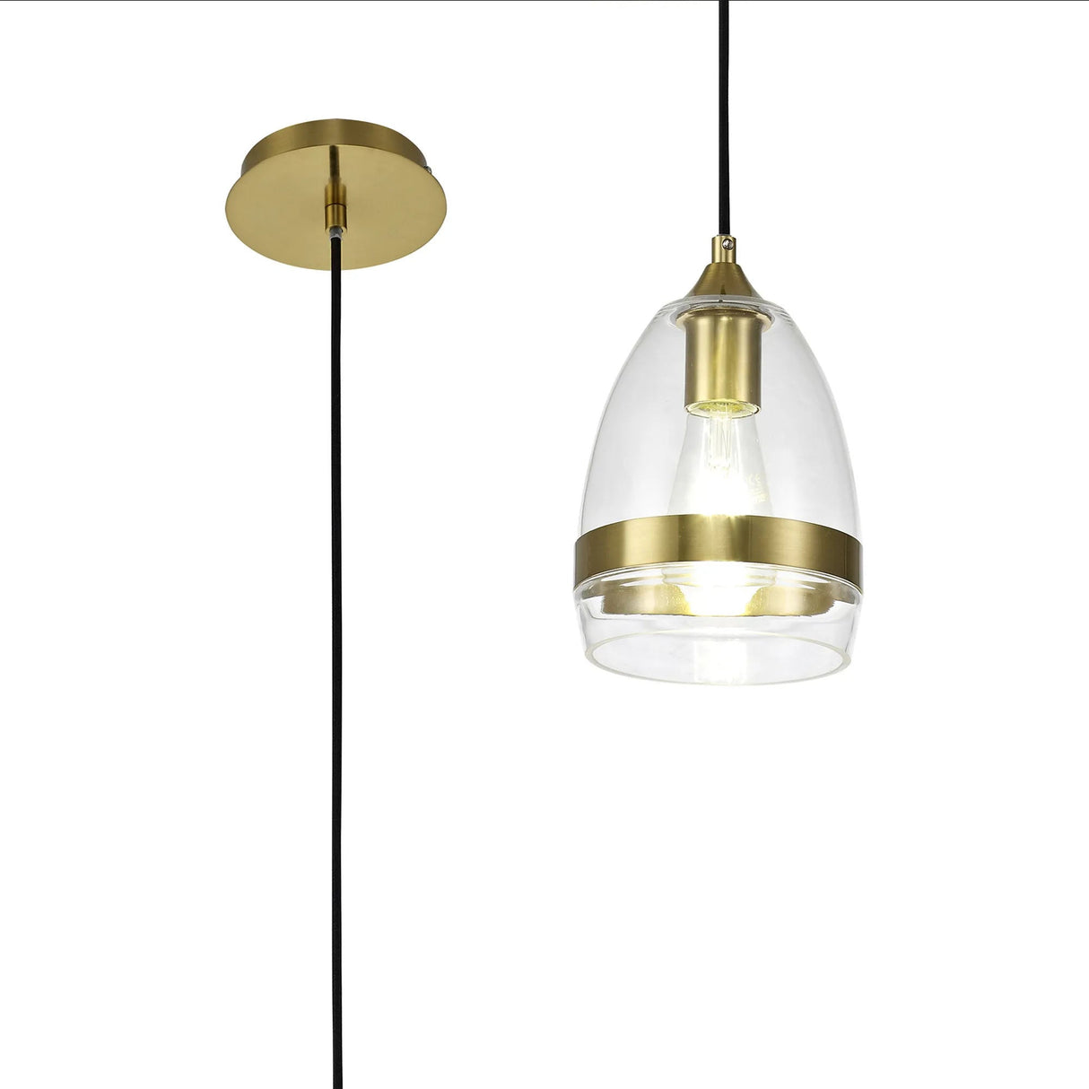 Lemon Pendant 15cm Cone, 1 x E27 (Max 20W), Aged Brass & Clear
