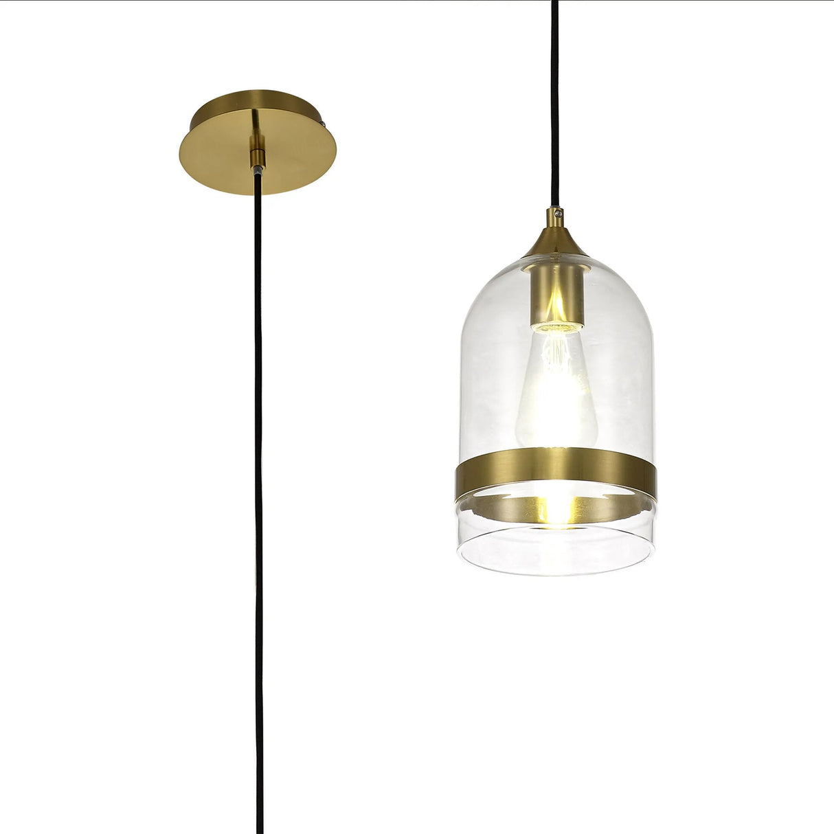 Lemon Pendant 15cm Dome, 1 x E27 (Max 20W), Aged Brass & Clear