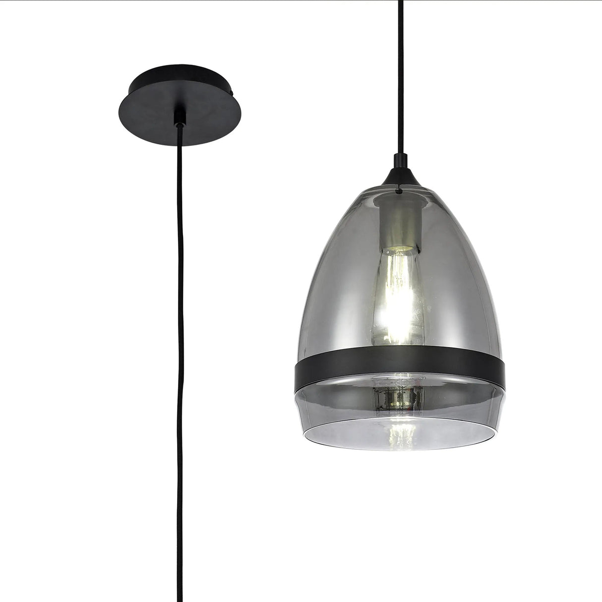 Lemon Pendant 20cm Cone, 1 x E27 (Max 20W), Matt Black & Smoke Plated