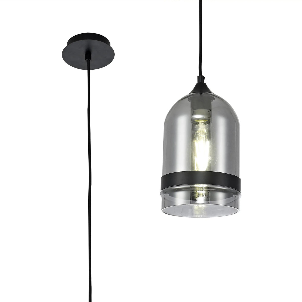Lemon Pendant 15cm Dome, 1 x E27 (Max 20W), Matt Black & Smoke Plated