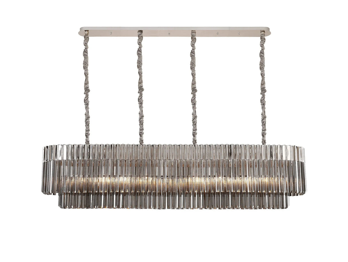 Longhorn 180 x 40cm Linear Pendant, 9 Light E14, Polished Nickel/Smoked Sculpted Glass