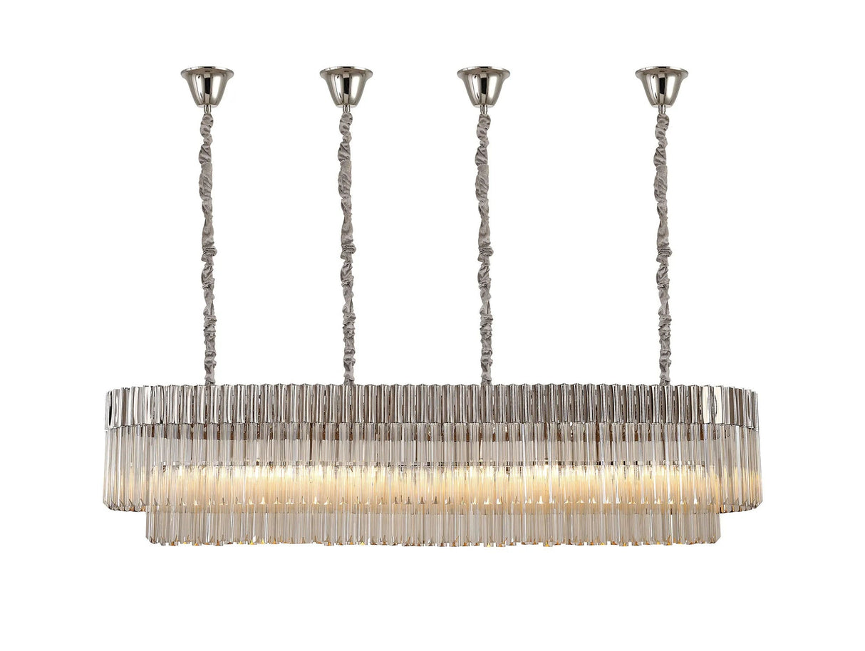 Longhorn 180 x 40cm Linear Pendant With Bell Cup, 9 Light E14, Polished Nickel/Cognac Sculpted Glass