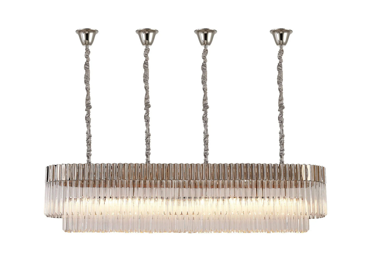 Longhorn 180 x 40cm Linear Pendant With Bell Cup, 9 Light E14, Polished Nickel/Clear Sculpted Glass