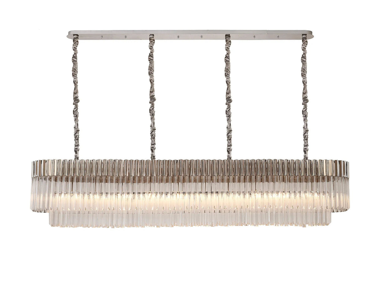 Longhorn 200 x 40cm Linear Pendant, 10 Light E14, Polished Nickel/Clear Sculpted Glass