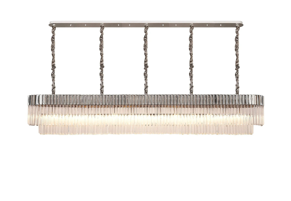 Longhorn 250 x 40cm Linear Pendant, 13 Light E14, Polished Nickel/Clear Sculpted Glass