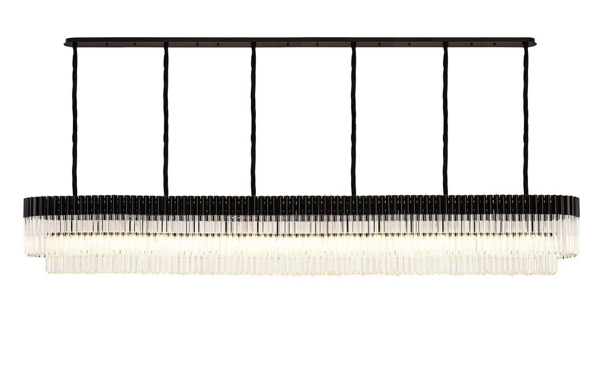 Longhorn 300 x 40cm Linear Pendant, 16 Light E14, Matt Black/Clear Sculpted Glass