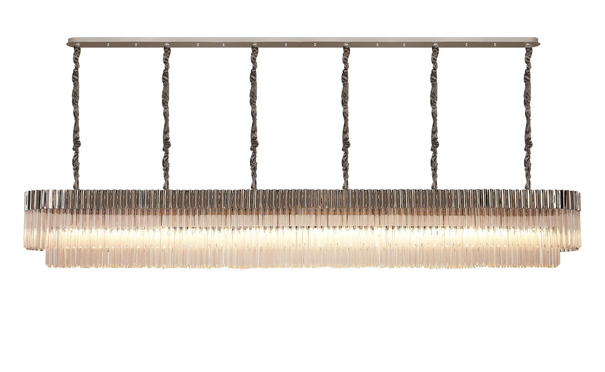 Longhorn 300 x 40cm Linear Pendant, 16 Light E14, Polished Nickel/Clear Sculpted Glass
