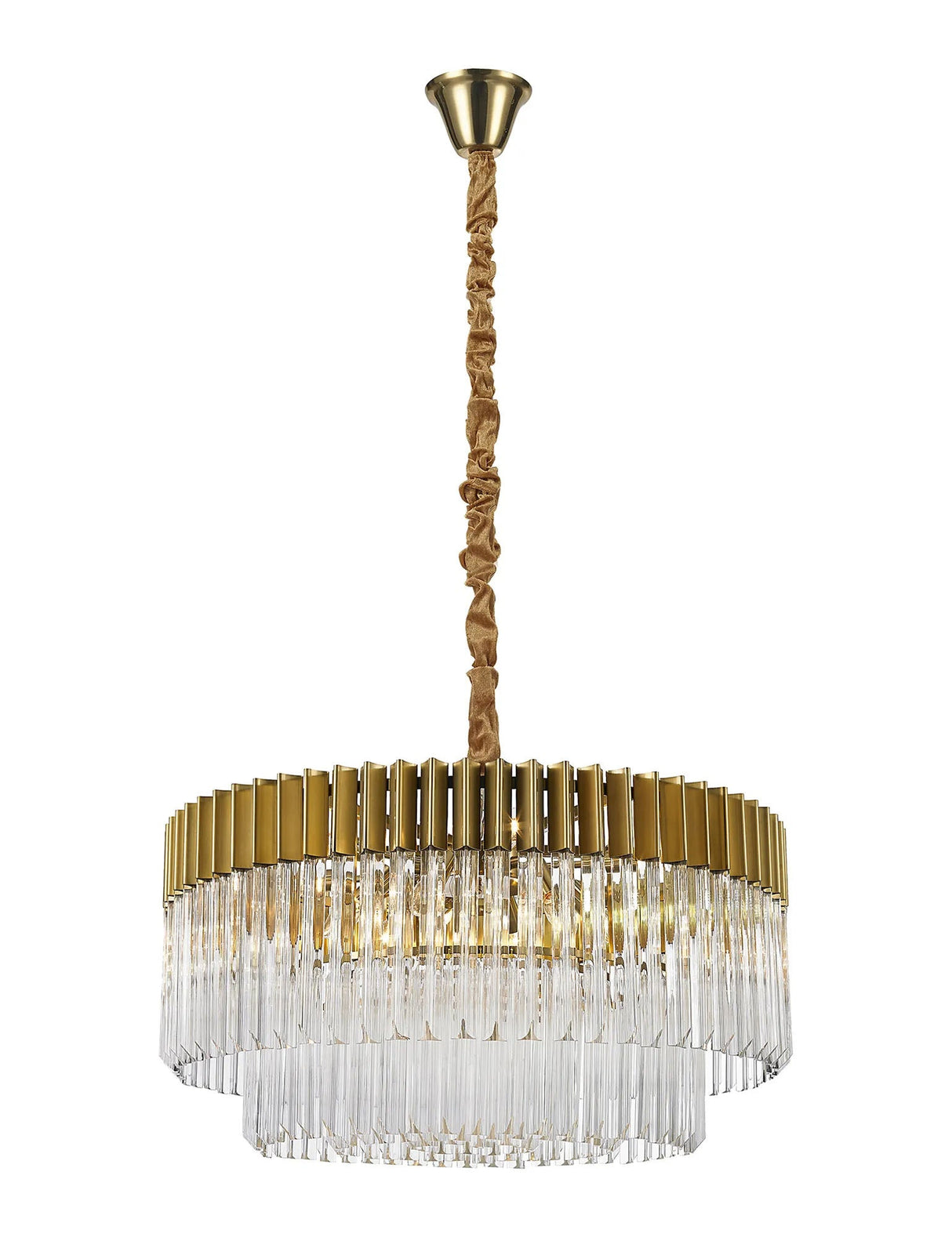 Longhorn 80cm Pendant Round 12 x E14, Brass/Clear Sculpted Glass (25.4kg)