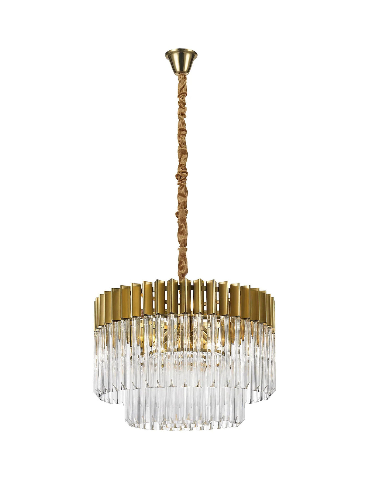 Longhorn 60cm Pendant Round 8 x E14, Brass/Clear Sculpted Glass (18kg)