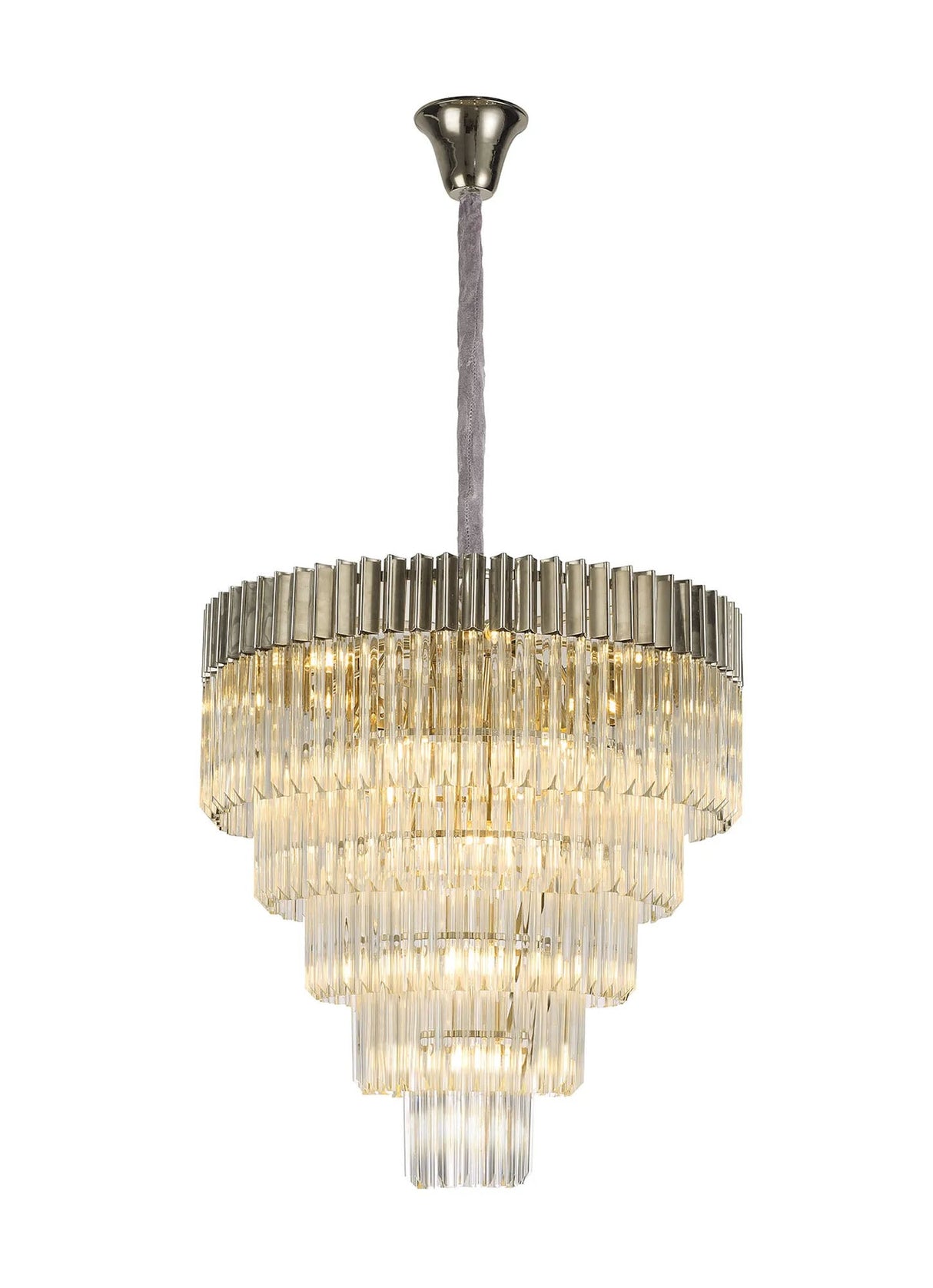 Longhorn 80cm Pendant Round 5 Tier 19 x E14, Polished Nickel/Clear Sculpted Glass (30.2kg)