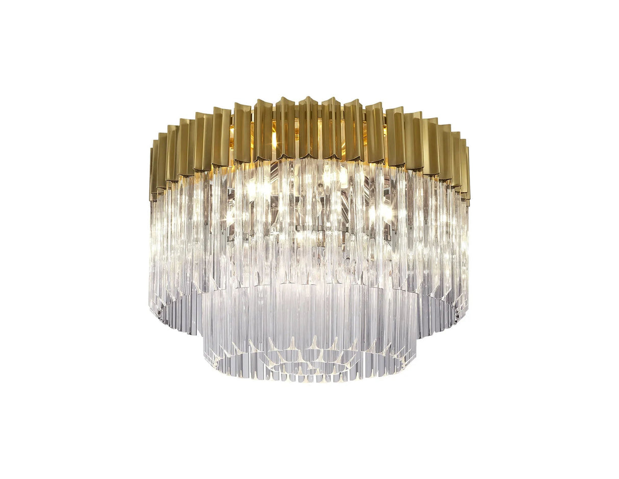 Longhorn 60cm Flush Ceiling Round 7 x E14, Brass/Clear Sculpted Glass (15kg)