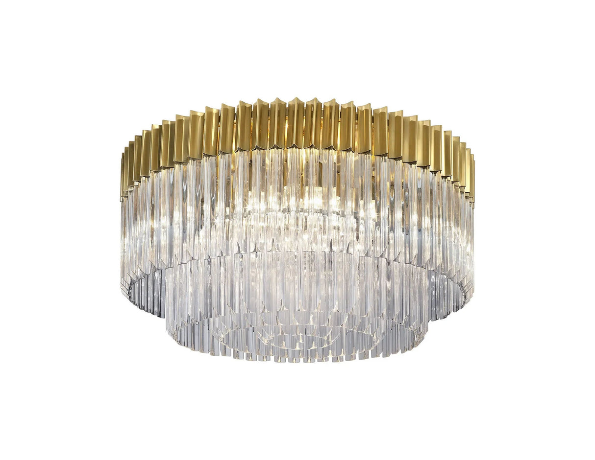 Longhorn 80cm Flush Ceiling Round 12 x E14, Brass/Clear Sculpted Glass (29kg)