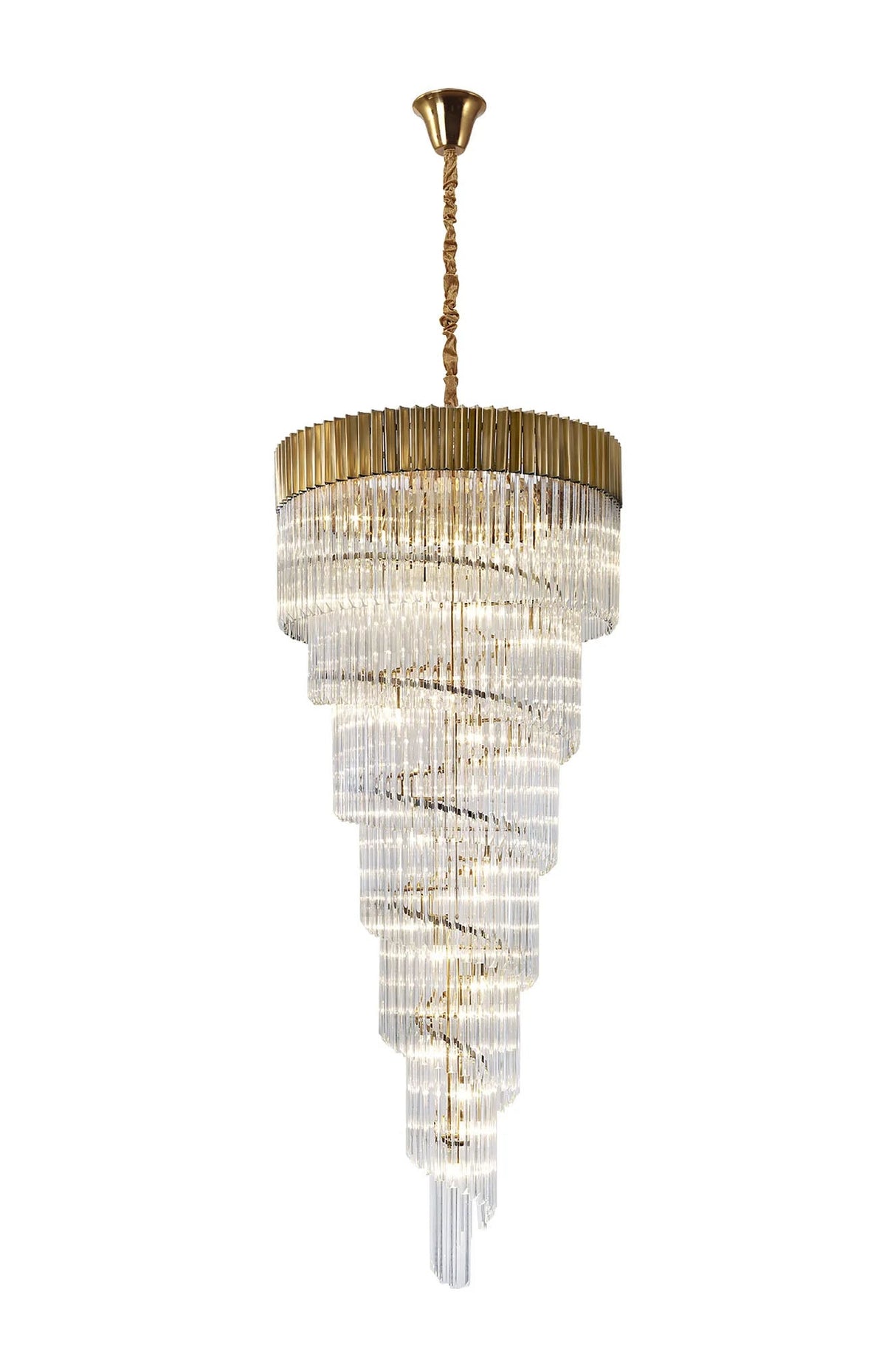 Longhorn 90cm Pendant Round 7 Tier 31 x E14, Brass/Clear Sculpted Glass (93kg)