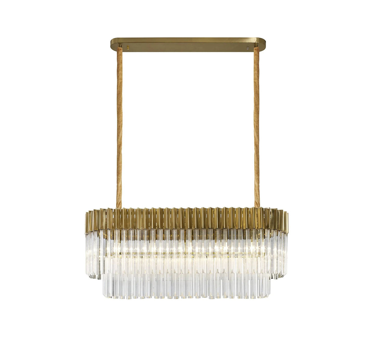 Longhorn 100 x 32cm Linear Pendant Rectangle 5 x E14, Brass/Clear Sculpted Glass (21.2kg)