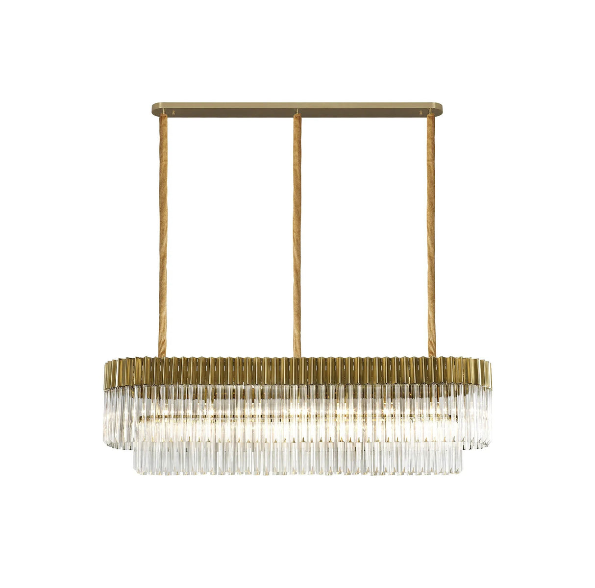 Longhorn 150 x 40cm Linear Pendant Rectangle 7 x E14, Brass/Clear Sculpted Glass (28kg)