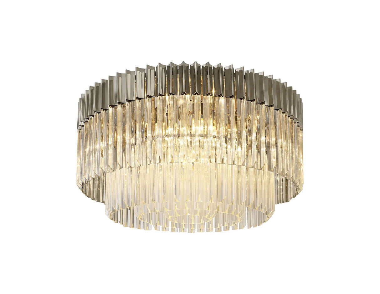 Longhorn 80cm Flush Ceiling Round 12 x E14, Polished Nickel/Clear Sculpted Glass (29kg)