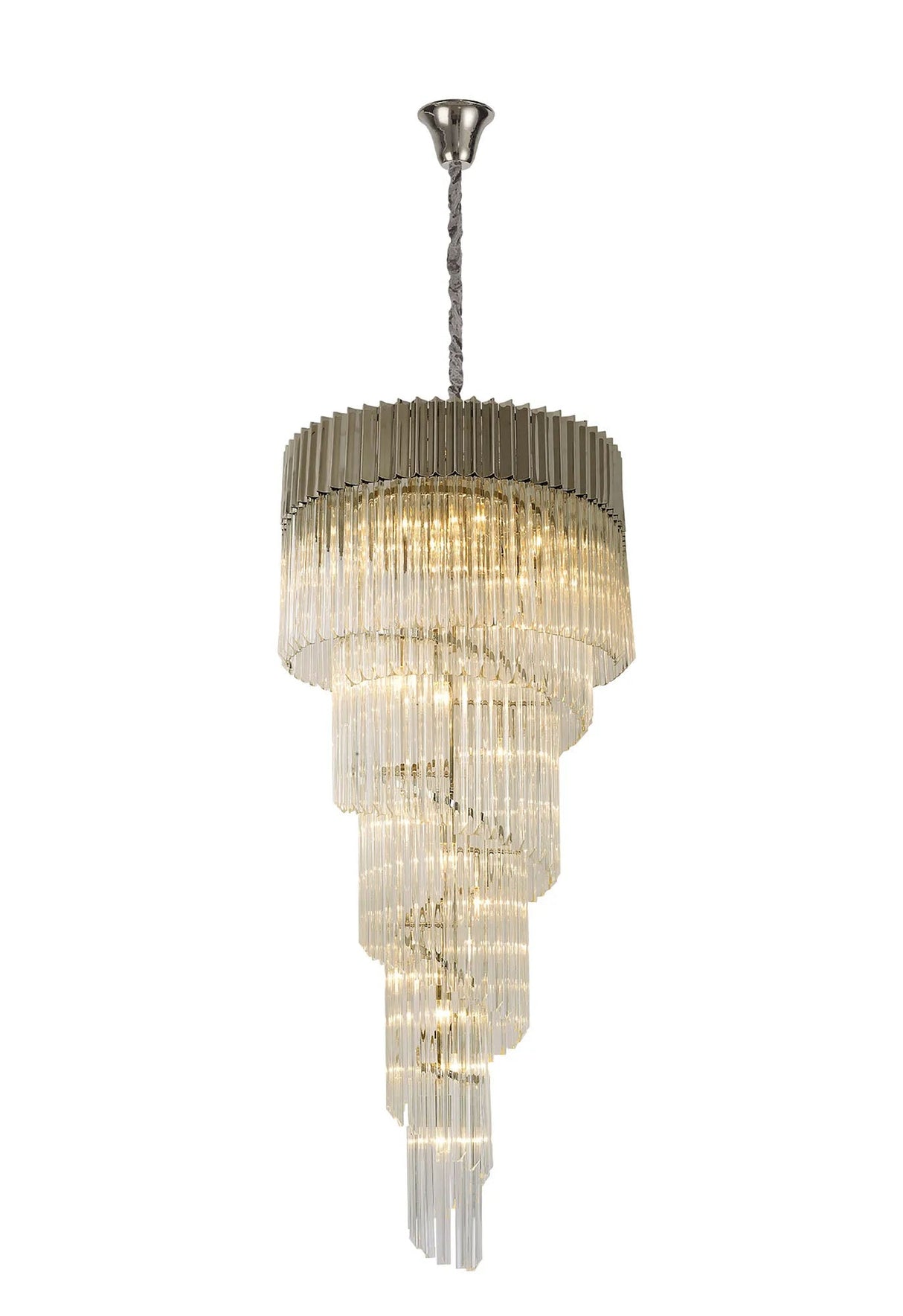 Longhorn 70cm Pendant Round 5 Tier 23 x E14, Polished Nickel/Clear Sculpted Glass (57kg)