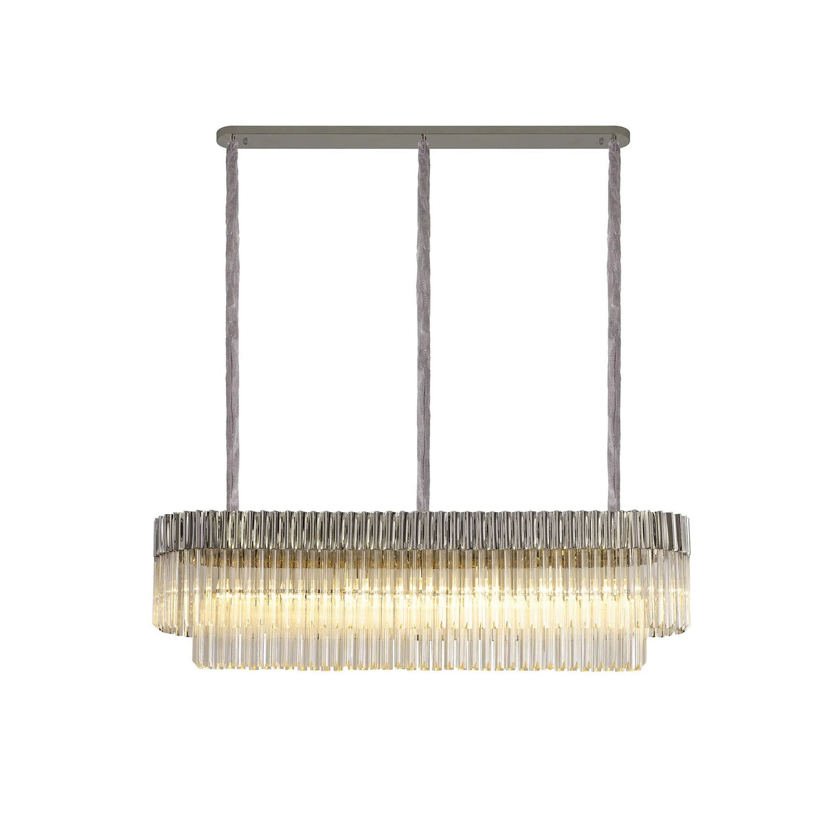 Longhorn 150 x 40cm Linear Pendant Rectangle 7 x E14, Polished Nickel/Clear Sculpted Glass (28kg)