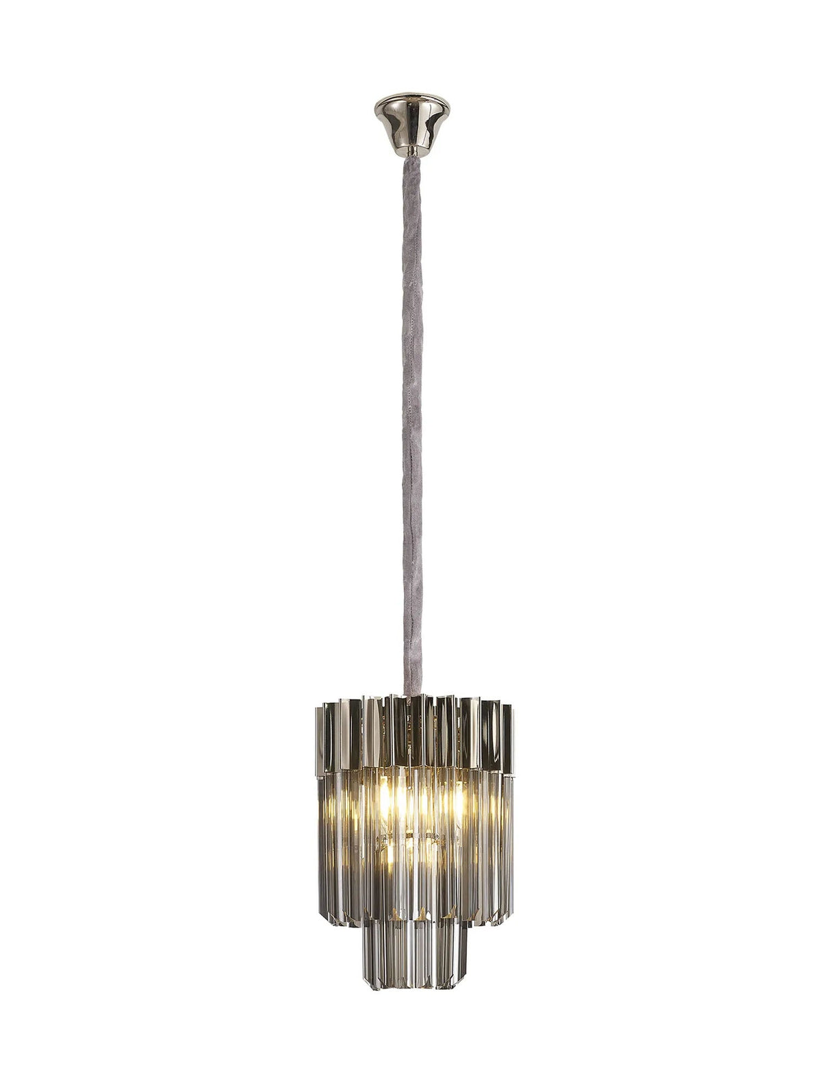 Longhorn 30cm Pendant Round 4 x E14, Polished Nickel/Smoke Sculpted Glass