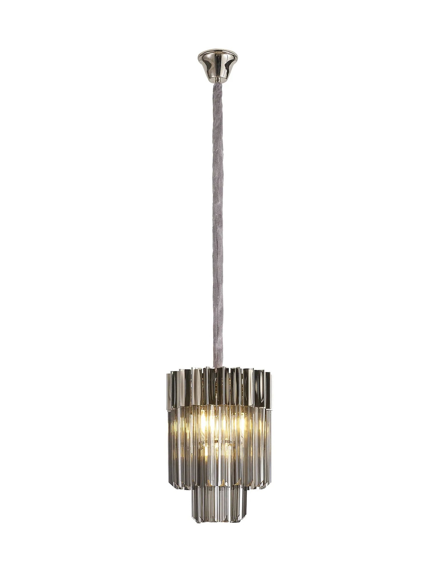 Longhorn 30cm Pendant Round 4 x E14, Polished Nickel/Smoke Sculpted Glass