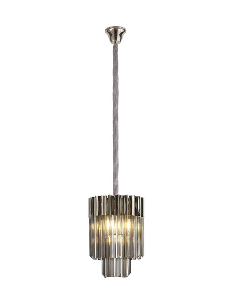 Longhorn 30cm Pendant Round 4 x E14, Polished Nickel/Smoke Sculpted Glass